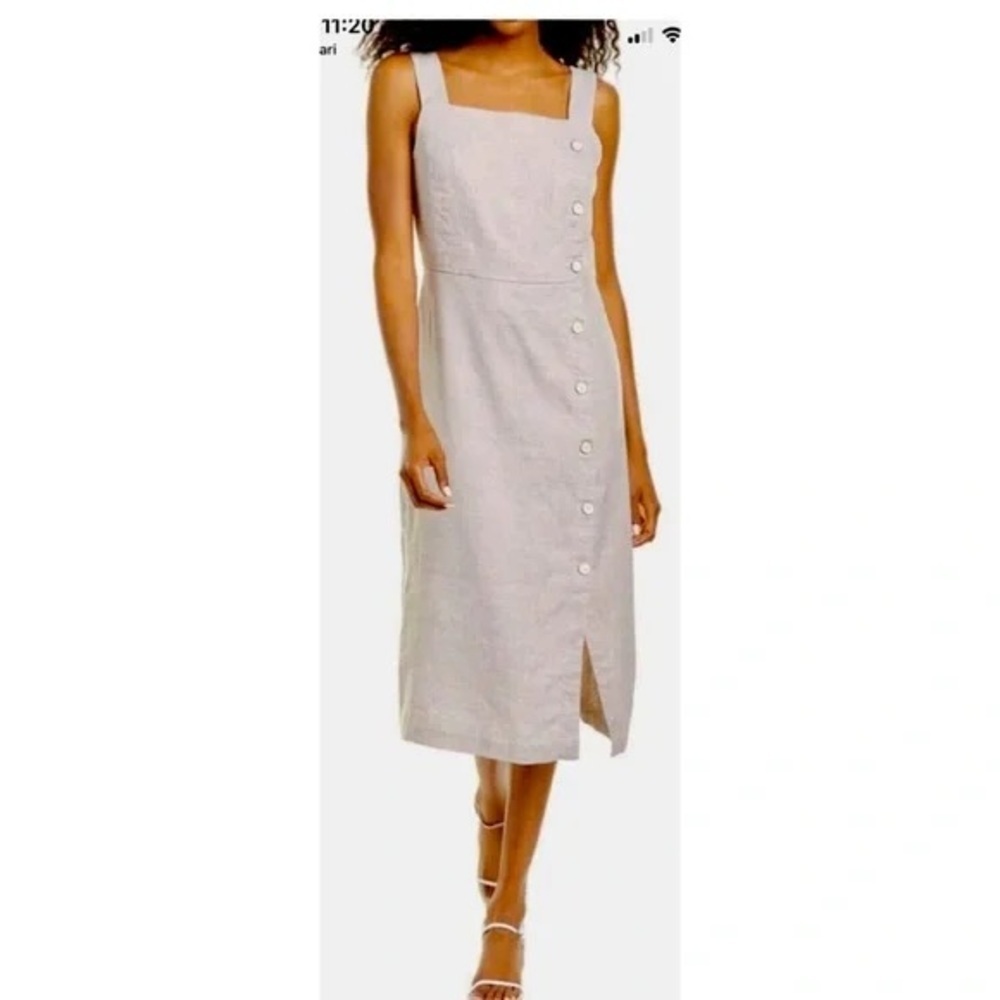 J.McLaughlin Leah Linen-Blend Midi Dress, Oatmeal, size 2